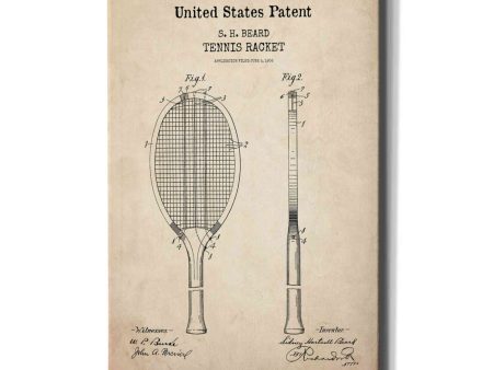 Tennis Racket Blueprint Patent Parchment,  Canvas Wall Art Cheap