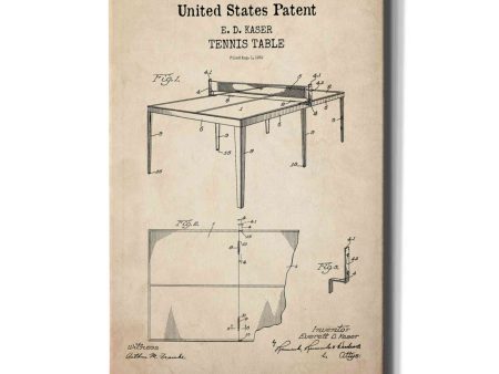 Tennis Table Blueprint Patent Parchment,  Canvas Wall Art Supply