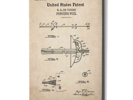 Fencing Foil Blueprint Patent Parchment,  Canvas Wall Art For Cheap