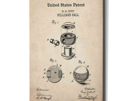 Billiard Ball Blueprint Patent Parchment,  Canvas Wall Art For Sale