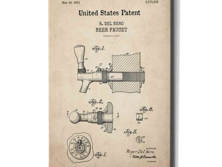 Beer Faucet Blueprint Patent Parchment,  Canvas Wall Art Hot on Sale