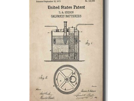 Battery Blueprint Patent Parchment,  Canvas Wall Art Online Sale