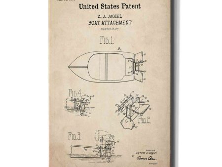 Boat Attachment Blueprint Patent Parchment,  Canvas Wall Art Fashion