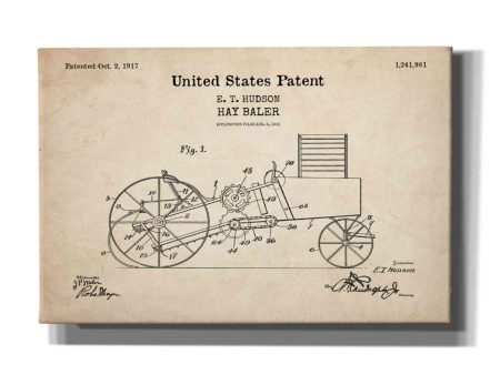 HayBaler Blueprint Patent Parchment,  Canvas Wall Art Online now