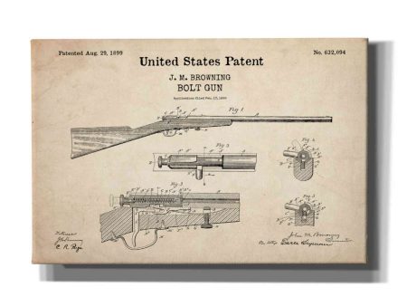 Bolt Gun Blueprint Patent Parchment,  Canvas Wall Art For Discount