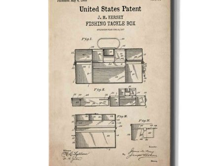 Fishing Tackle Box Blueprint Patent Parchment,  Canvas Wall Art For Cheap