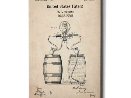 Beer Pump Blueprint Patent Parchment,  Canvas Wall Art Supply