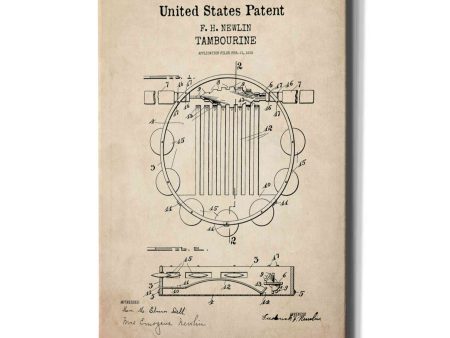 Tambourine Blueprint Patent Parchment,  Canvas Wall Art Fashion