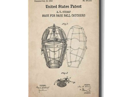 Baseball Catchers Mask Blueprint Patent Parchment,  Canvas Wall Art For Cheap