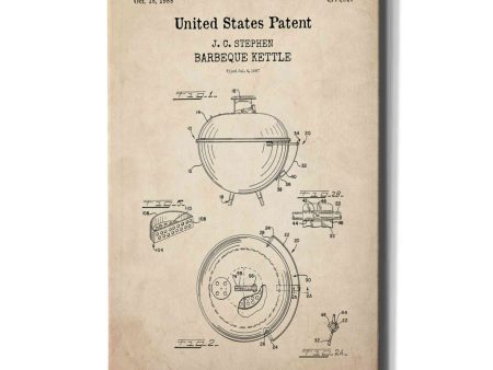 Barbeque Kettle Blueprint Patent Parchment,  Canvas Wall Art For Sale