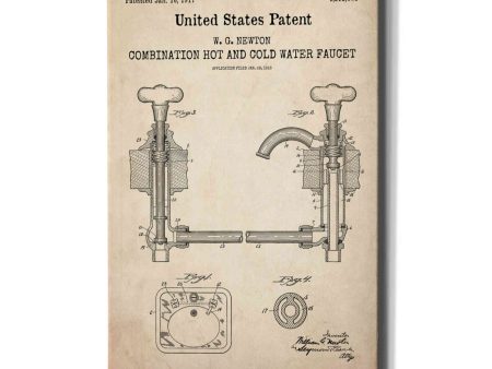 Faucet Blueprint Patent Parchment,  Canvas Wall Art For Cheap