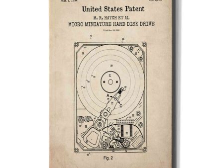 Hard Disk Drive Blueprint Patent Parchment,  Canvas Wall Art For Cheap