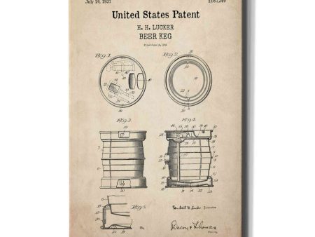 Beer Keg Blueprint Patent Parchment,  Canvas Wall Art Supply