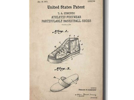 Basketball Shoes Blueprint Patent Parchment,  Canvas Wall Art For Sale