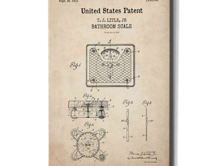 Bathroom Scale Blueprint Patent Parchment,  Canvas Wall Art Cheap