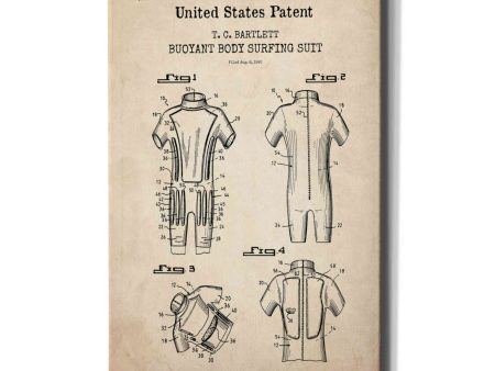 Body Surfing Suit Blueprint Patent Parchment,  Canvas Wall Art Supply