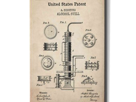 Alcohol Still Blueprint Patent Parchment,  Canvas Wall Art Online now