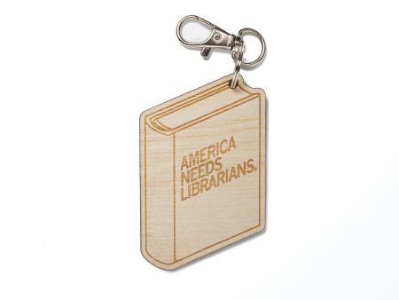 America Needs Librarians Closed Book Wood Keychain Discount